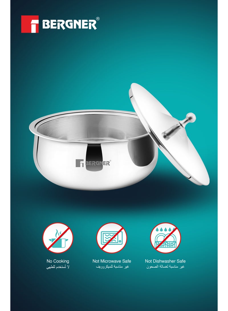 بيرجنر كسرولة حرارية معزولة بيرغنر فيينا 24 سم (2.5 لتر) من الفولاذ - كسرولة مزدوجة الجدران مع غطاء للحفاظ على الطعام دافئاً وطازجاً بمقبض فولاذي مصبوب - كسرولة تقديم متينة للأرز والروتي والكاري - Image 4